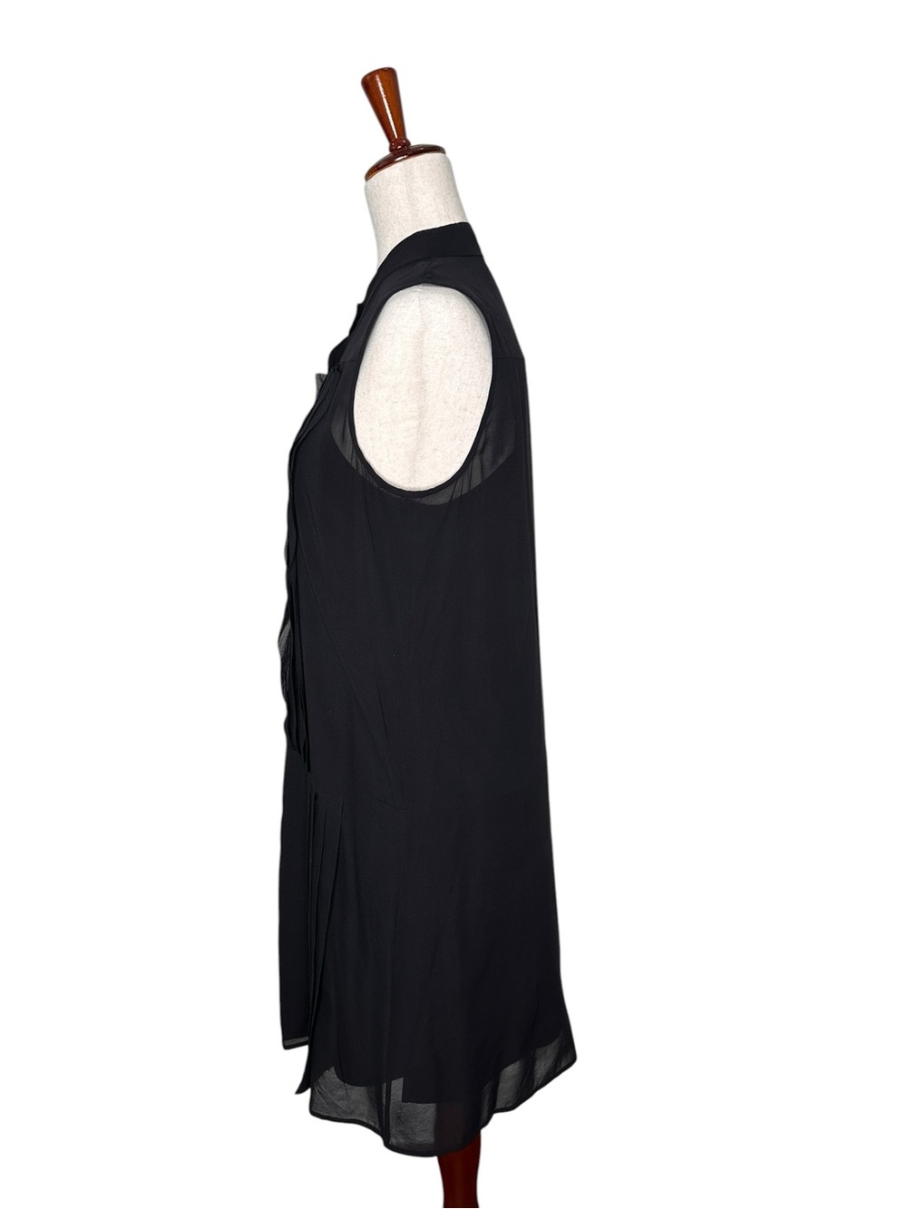 Theory Black Silk Shirt Pleated sleeveless dropped waist mini dress. Luxury. 6 - Picture 6 of 13
